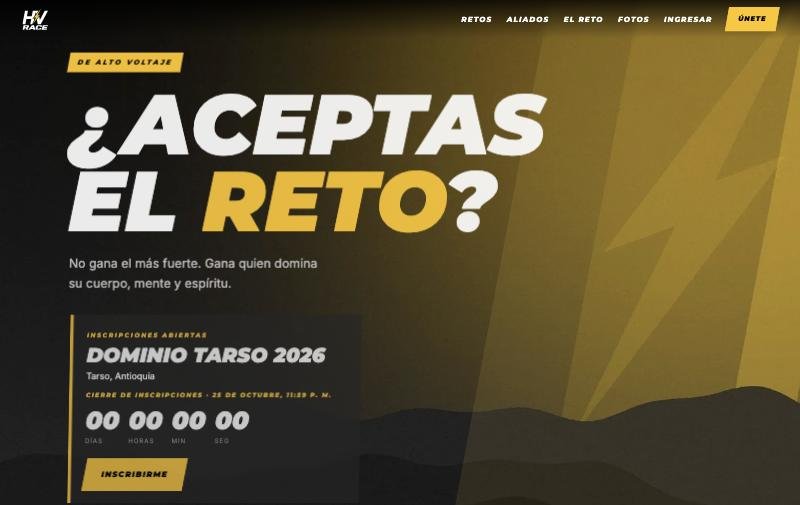 Sitio de HV RACE con panel de participante y búsqueda de fotos